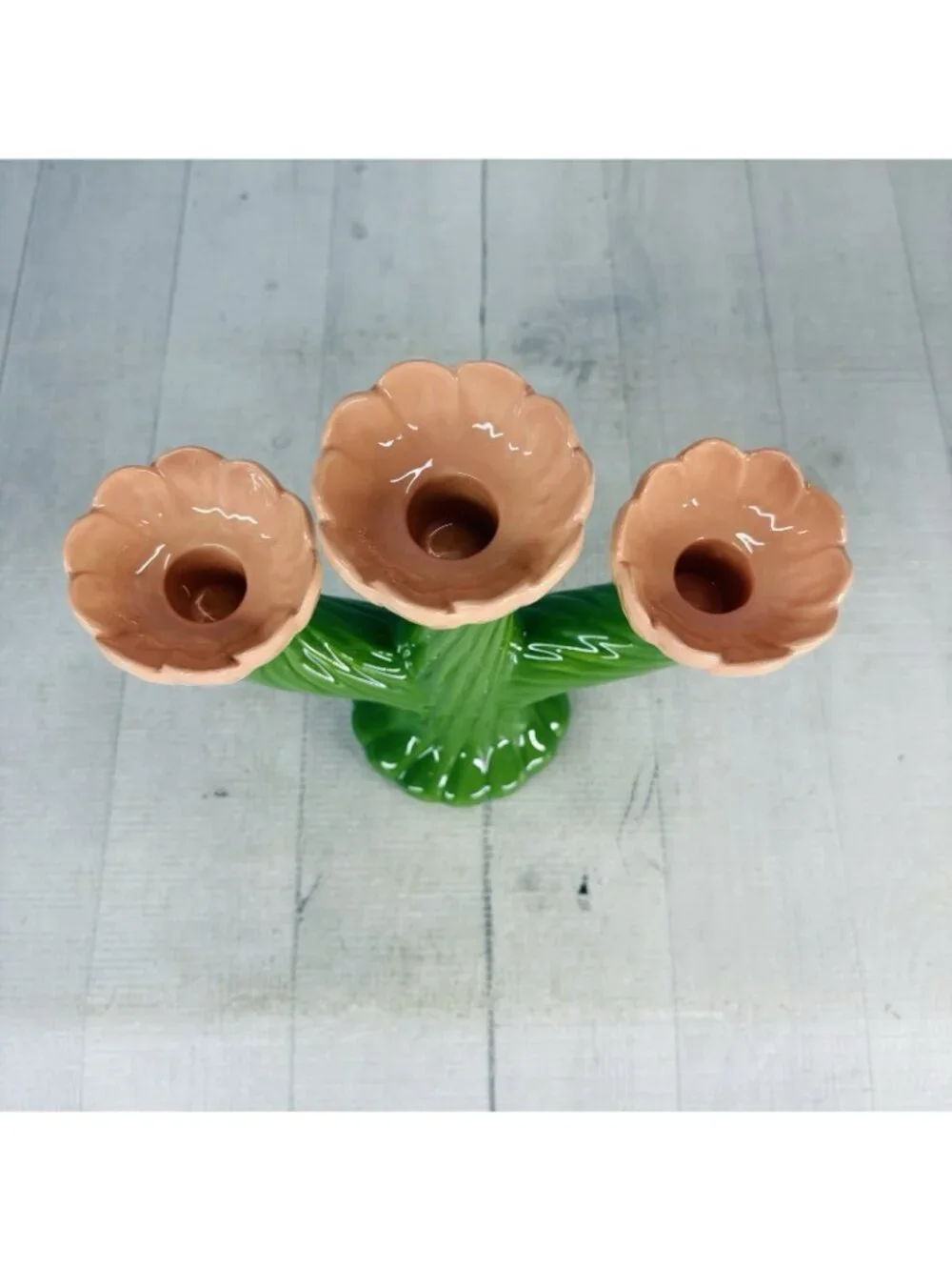 Threshold Target GREEN CACTUS Peach Flowers Ceramic Candle Holders Candelabra